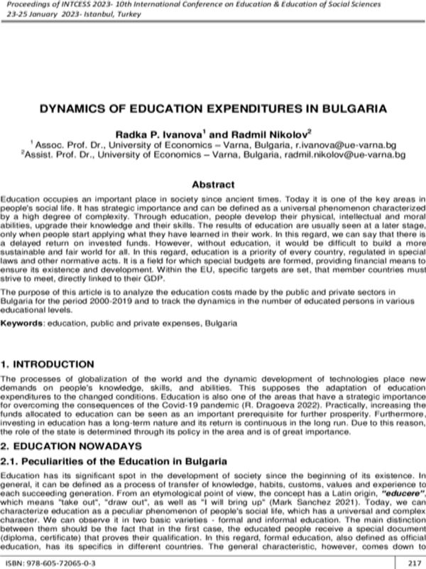 Dynamics of Education Expenditures in Bulgaria