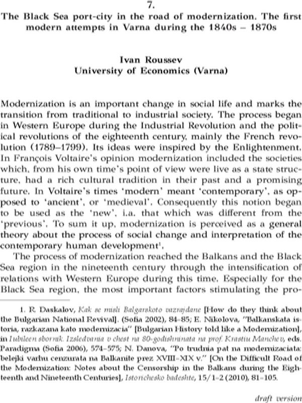 The Black Sea Port-City in the Road of Modernization. The First Modern Attempts in Varna during the 1840s-1870s