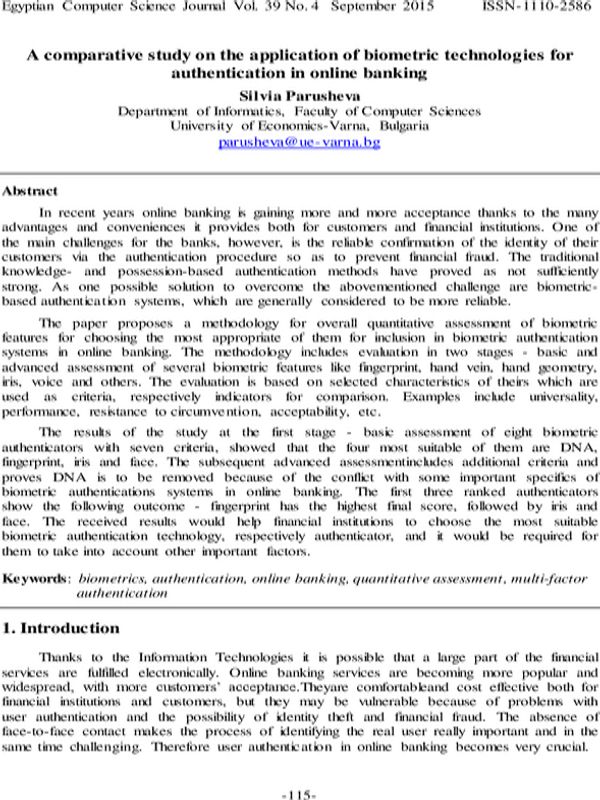 A Comparative Study on the Application of Biometric Technologies for Authentication in Online Banking