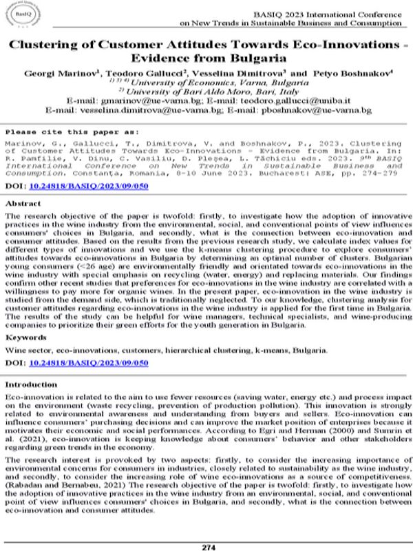 Clustering of Customer Attitudes Towards Eco-Innovations - Evidence from Bulgaria
