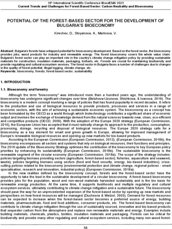 Potential of the Forest-Based Sector for the Development of Bulgaria's Bioeconomy