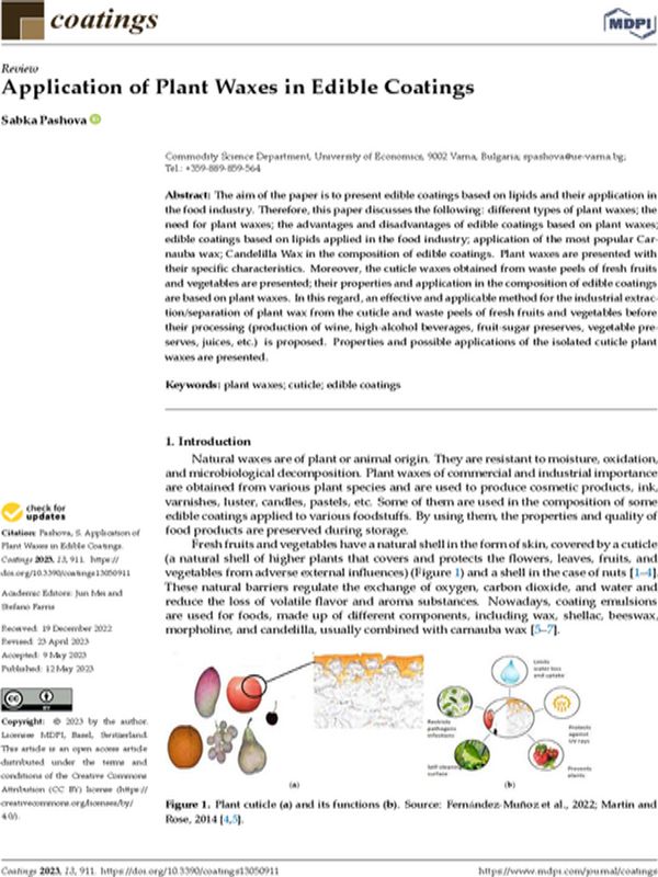 Application of Plant Waxes in Edible Coatings
