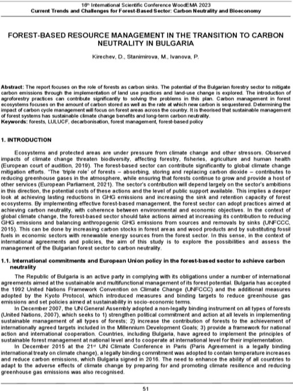 Forest-Based Resource Management in the Transition to Carbon Neutrality in Bulgaria