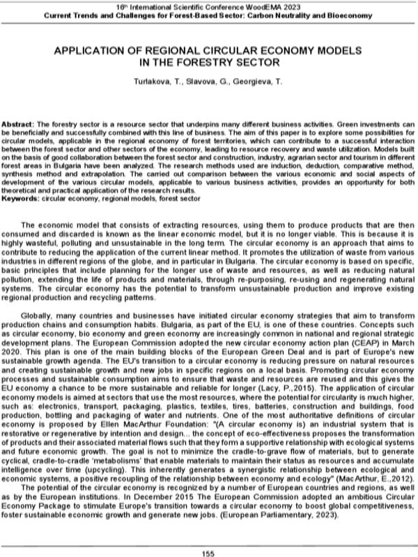 Application of Regional Circular Economy Models in the Forestry Sector