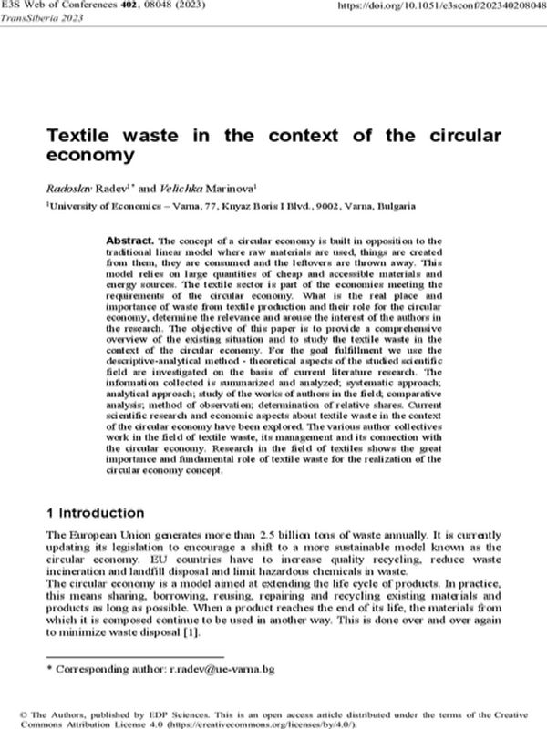 Textile Waste in the Context of the Circular Economy