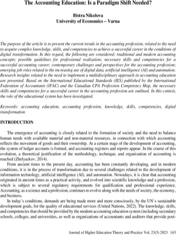 The Accounting Education: Is a Paradigm Shift Needed?