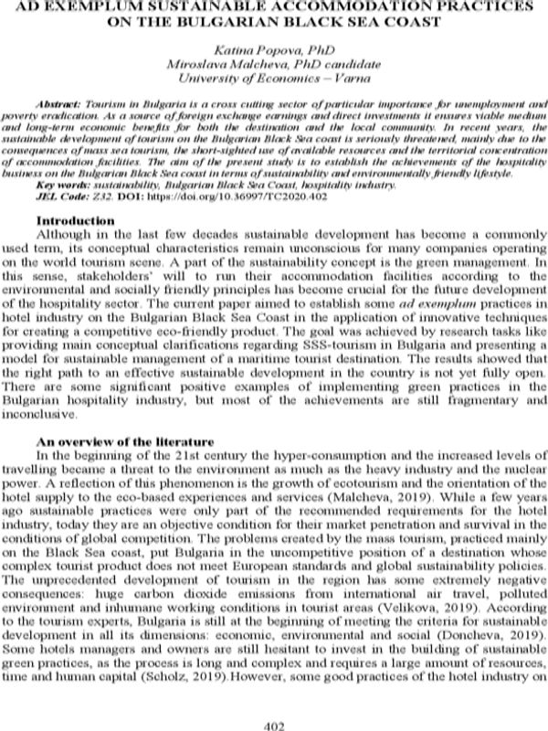 Ad Exemplum Sustainable Accommodation Practices on the Bulgarian Black Sea Coast