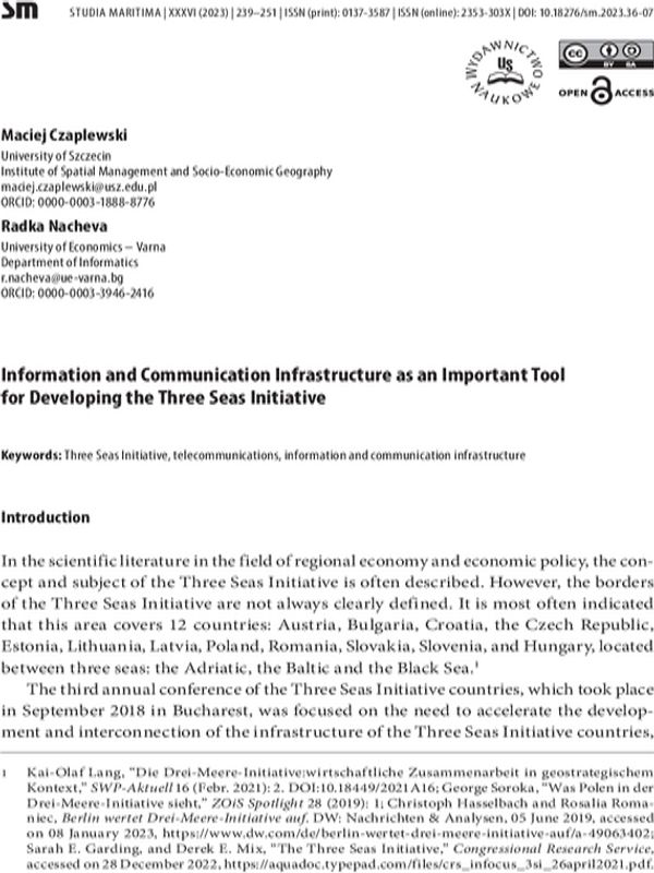 Information and Communication Infrastructure as an Important Tool for Developing the Three Seas Initiative