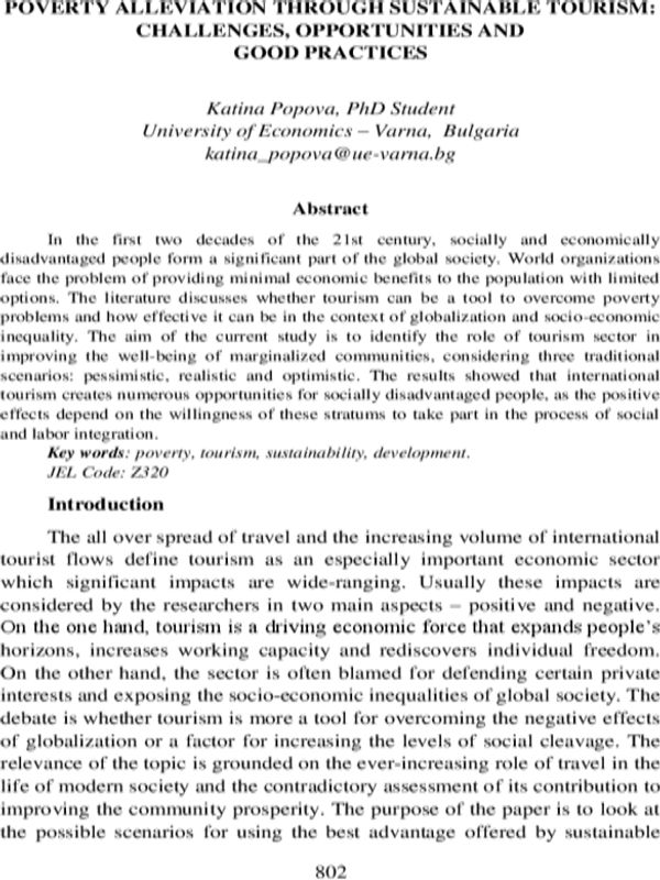 Poverty Alleviation Through Sustainable Tourism: Challenges, Opportunities and Good Practices