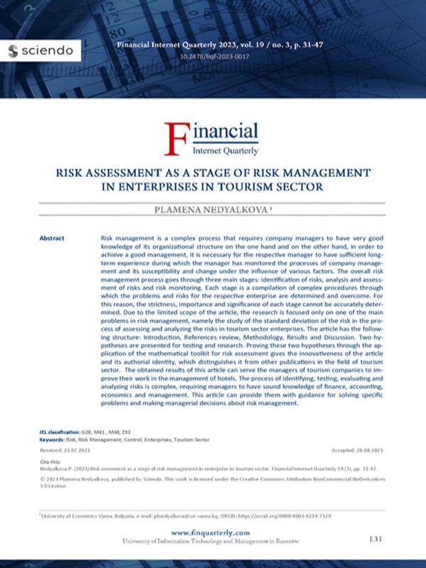 Risk Assessment as a Stage of Risk Management in Enterprises in Tourism Sector