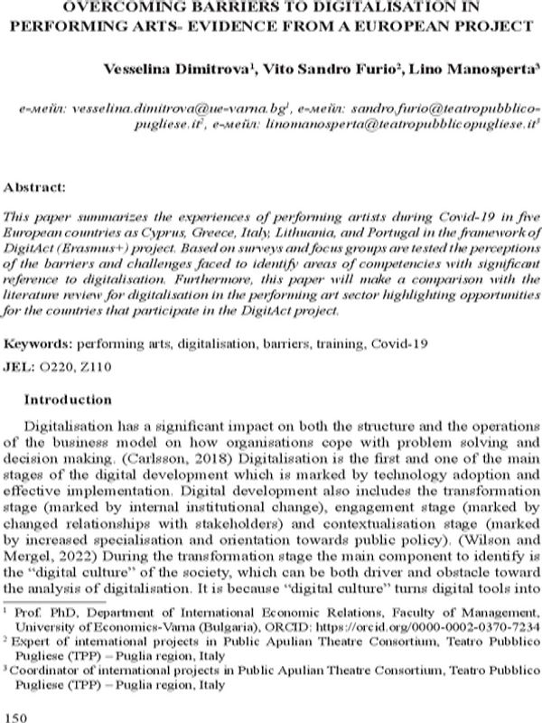 Overcoming Barriers to Digitalisation in Performing Arts- Evidence from a  European Project