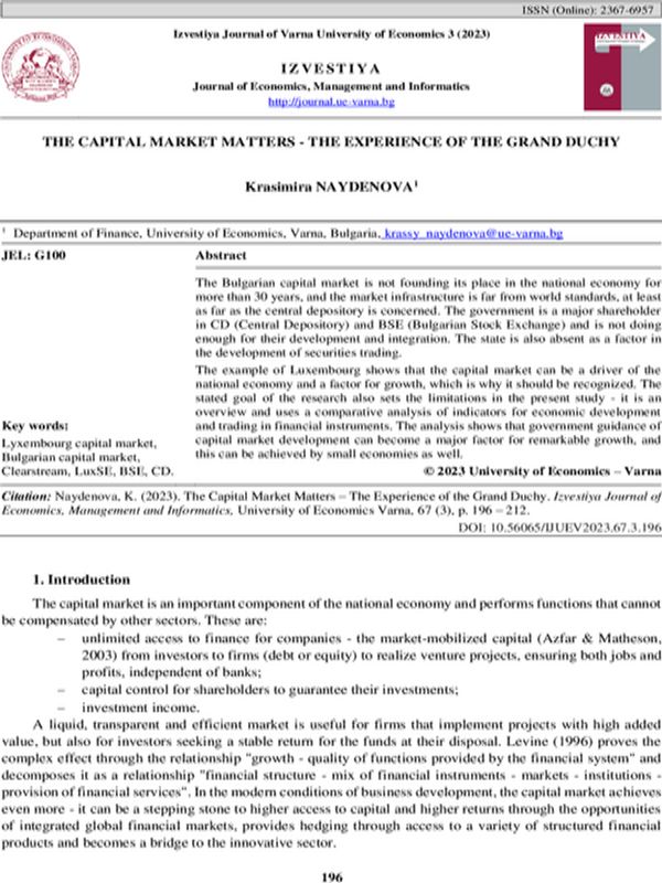 The Capital Market Matters - the Experience of the Grand Duchy