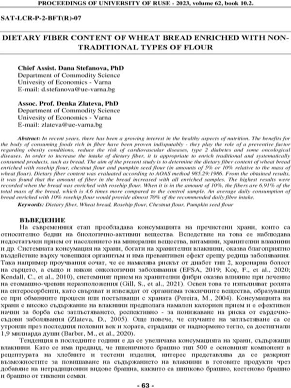 Dietary Fiber Content of Wheat Bread Enriched with Non-Traditional Types of Flour