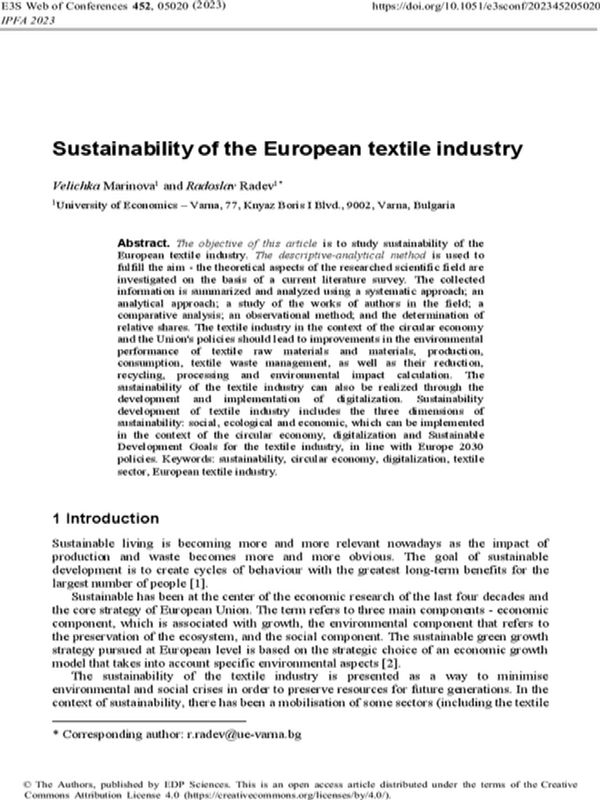 Sustainability of the European Textile Industry