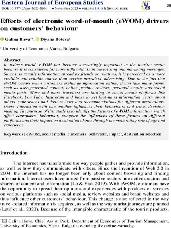 Effects of Electronic Word-of-Mouth (eWOM) Drivers on Customers’ Behaviour