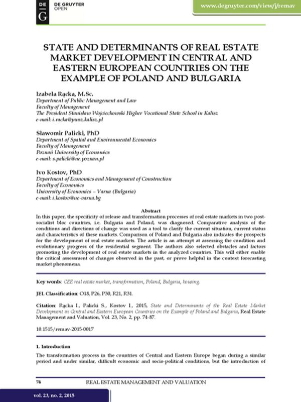 State and Determinants of Real Estate Market Development in Central and Eastern European Countries on the Example of Poland and Bulgaria