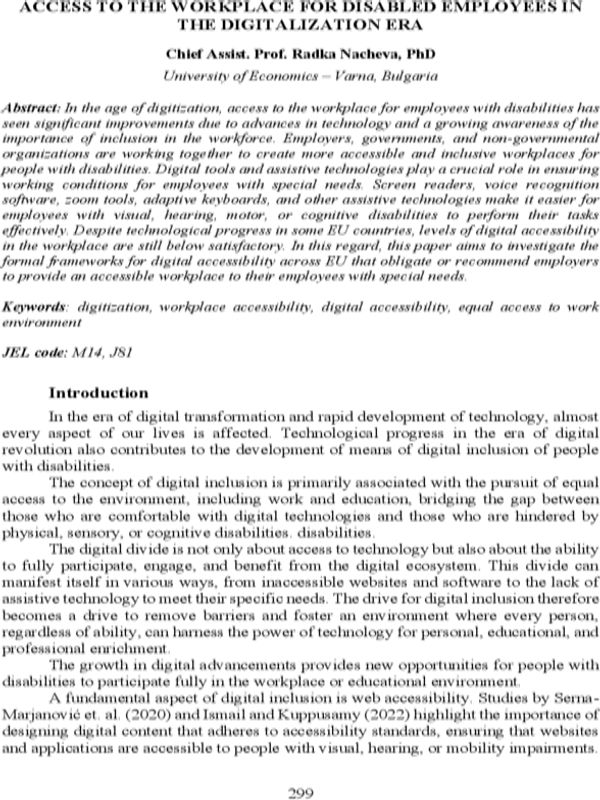 Access to the Workplace for Disabled Employees in the Digitalization Era