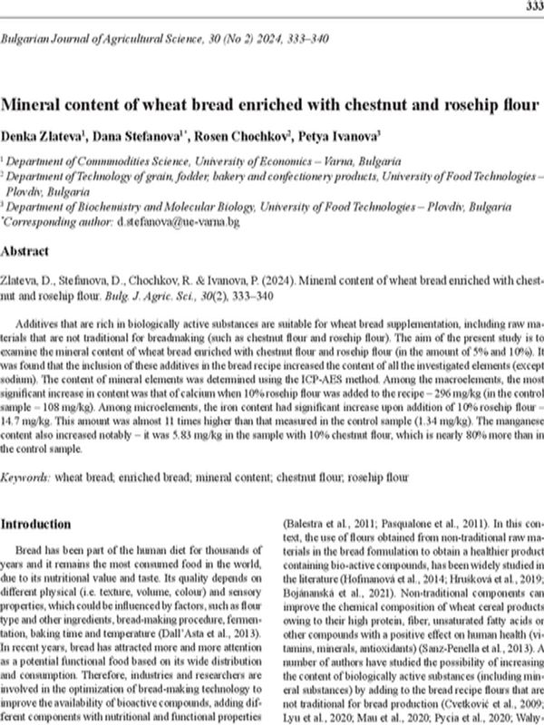 Mineral Content of Wheat Bread Enriched with Chestnut and Rosehip Flour