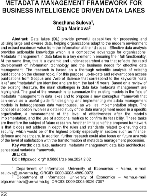 Metadata Management Framework for Business Intelligence Driven Data Lakes