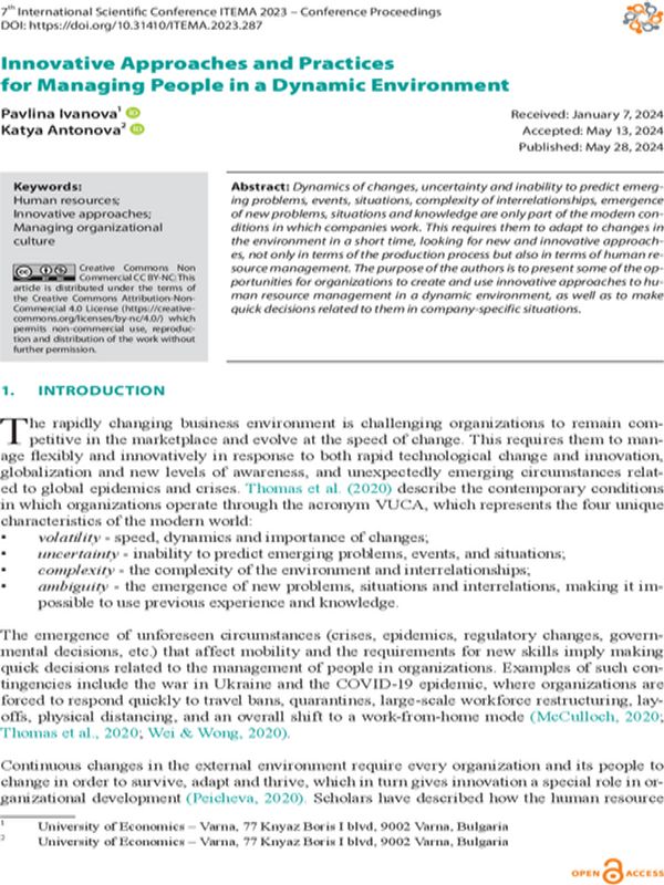Innovative Approaches and Practices for Managing People in a Dynamic Environment