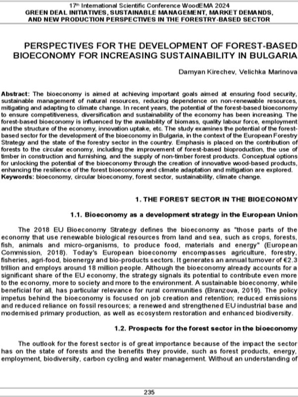 Perspectives for The Development of Forest-Based Bioeconomy for Increasing Sustainability in Bulgaria