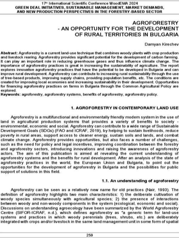 Agroforestry - An Opportunity for the Development of Rural Territories in Bulgaria
