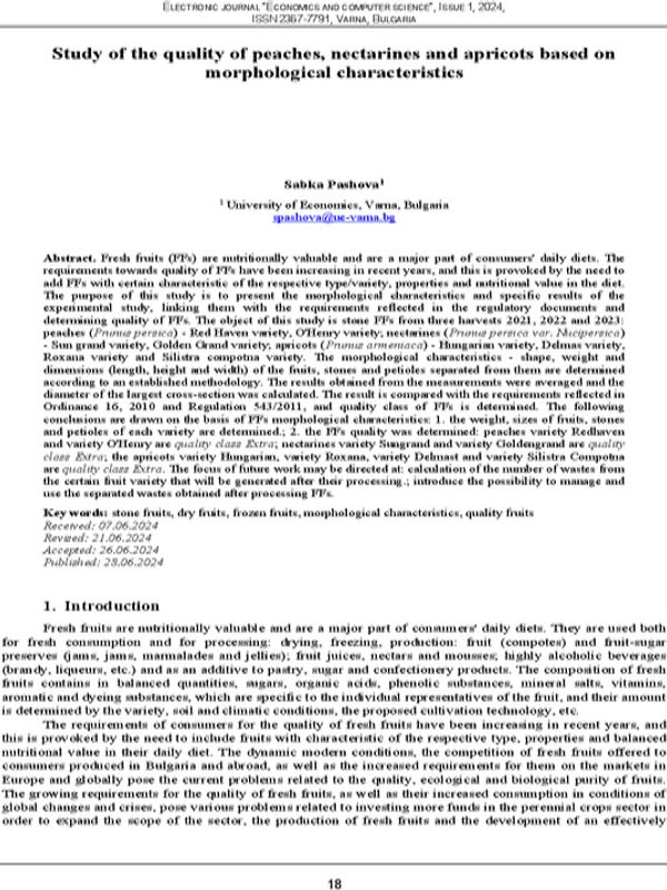 Study of the Quality of Peaches, Nectarines and Apricots Based on Morphological Characteristics