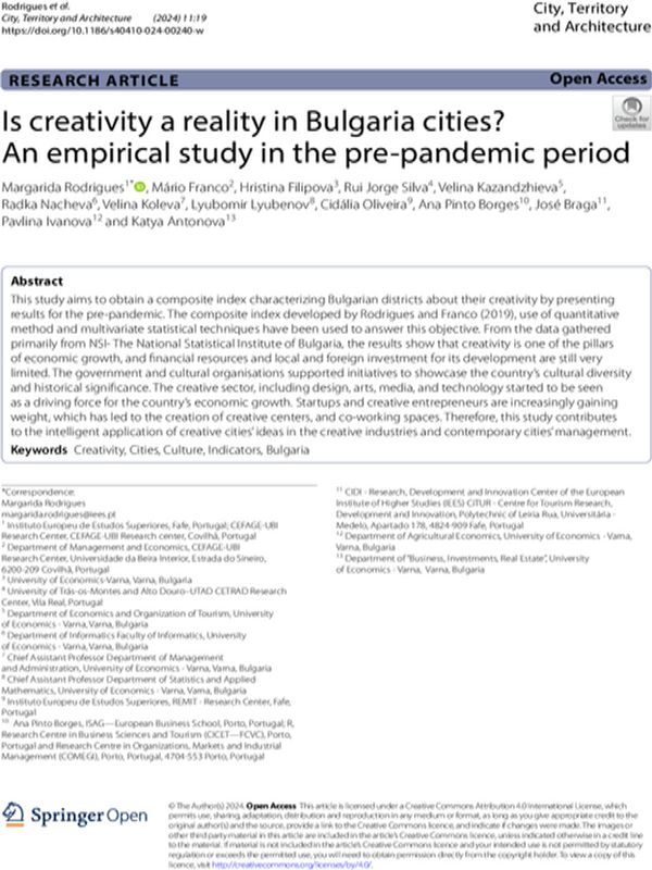 Is Creativity A Reality in Bulgaria Cities? An Empirical Study in the Pre-pandemic Period