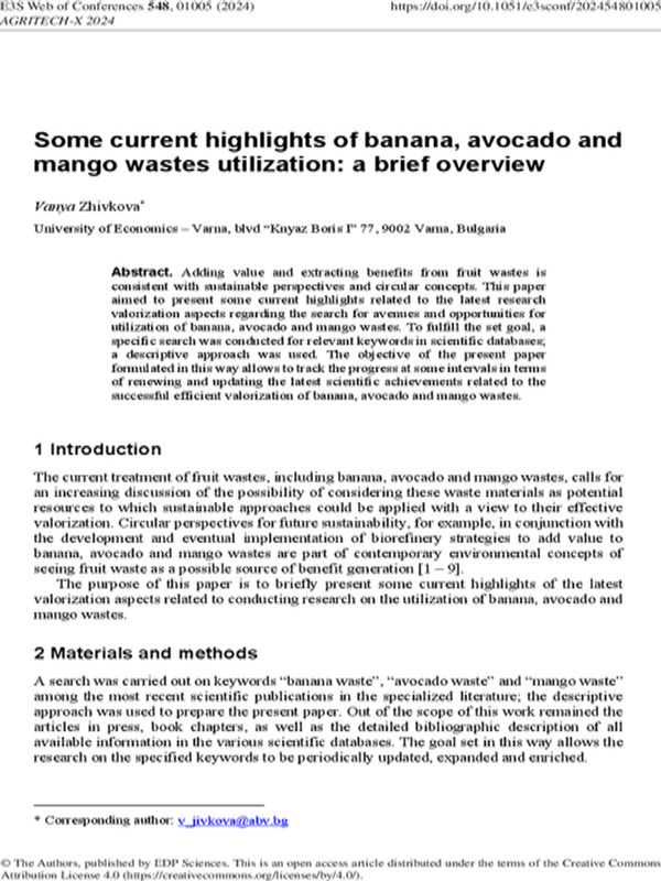 Some Current Highlights of Banana, Avocado and Mango Wastes Utilization: A Brief Overview