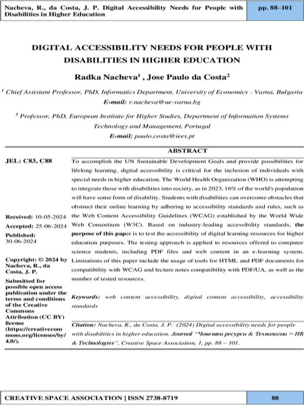Digital Accessibility Needs for People with Disabilities in Higher Education