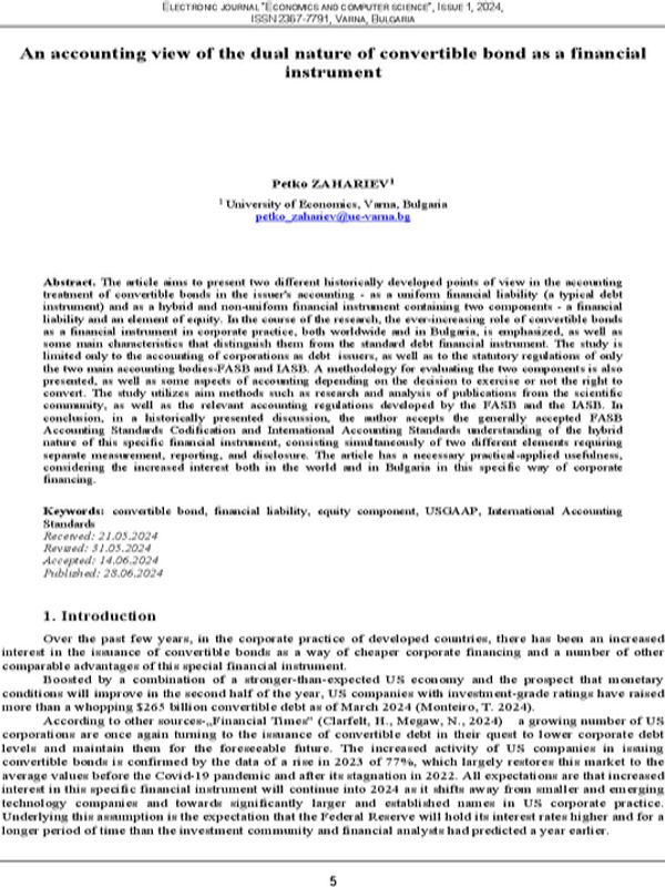 An Accounting View of the Dual Nature of Convertible Bond as a Financial Instrument