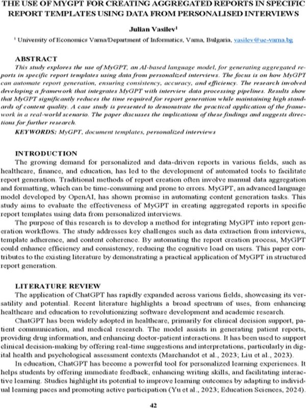 The Use of MyGPT for Creating Aggregated Reports in Specific Report Templates Using Data From Personalised Interviews