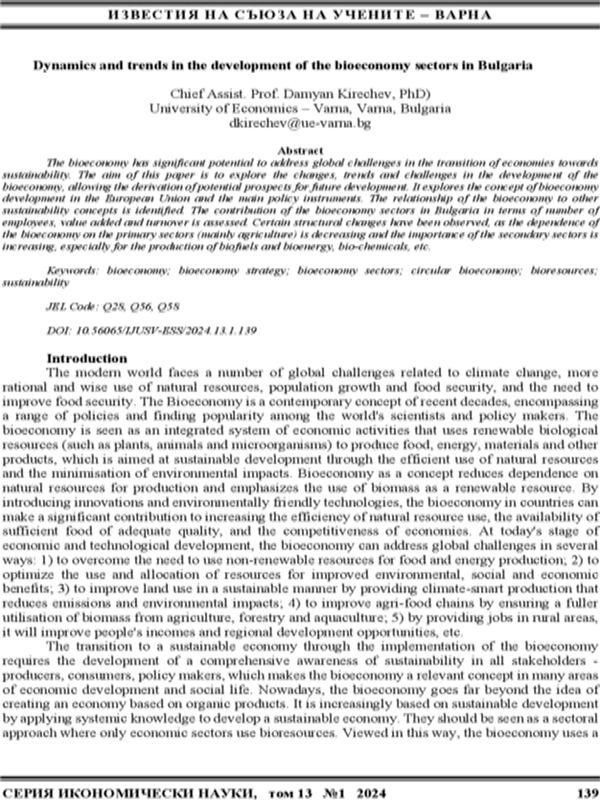 Dynamics and Trends in the Development of the Bioeconomy Sectors in Bulgaria
