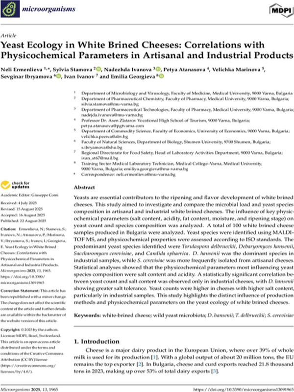 Yeast Ecology in White Brined Cheeses: Correlations with Physicochemical Parameters in Artisanal and Industrial Products