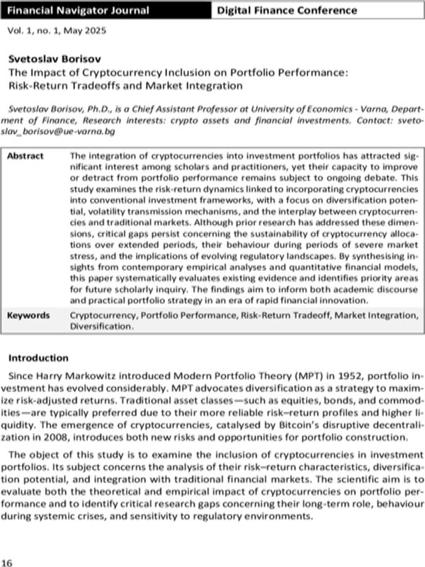 The Impact of Cryptocurrency Inclusion on Portfolio Performance: Risk-Return Tradeoffs and Market Integration