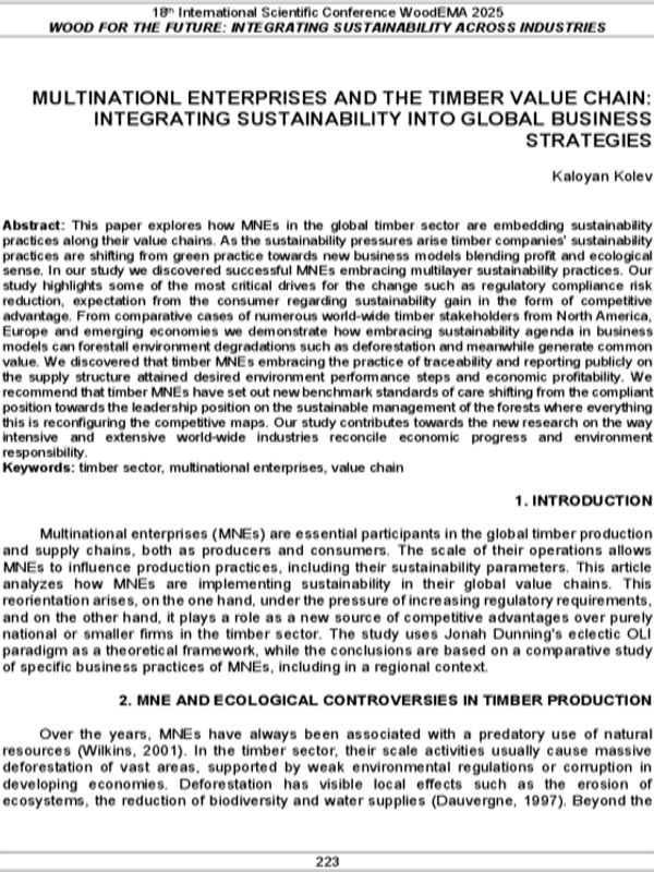 Multinational Enterprises and the Timber Value Chain: Integrating Sustainability into Global Business Strategies