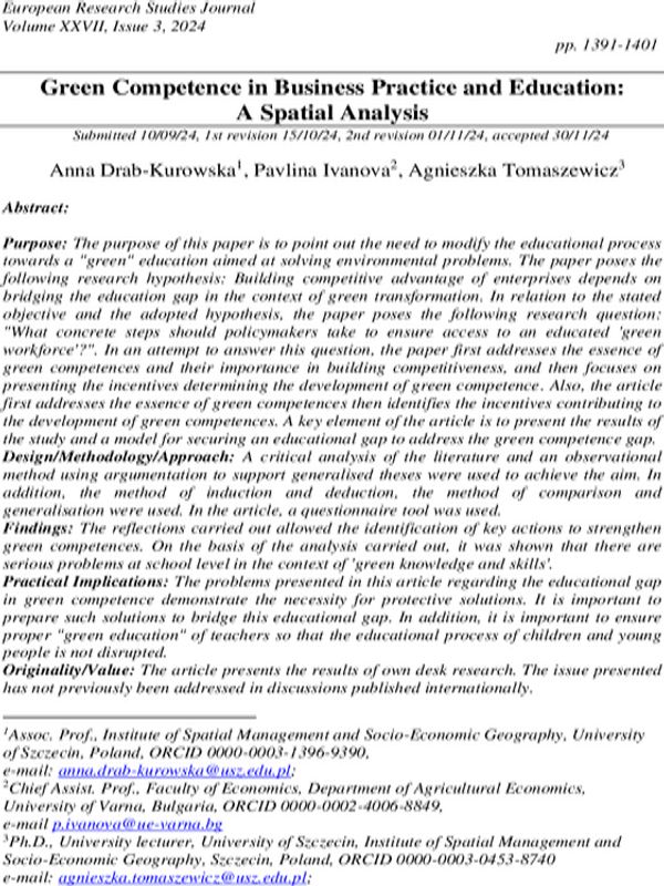Green Competence in Business Practice and Education: A Spatial Analysis
