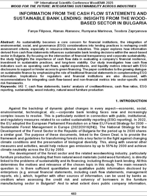 Information from the Cash Flow Statements and Sustainable Bank Lending: Insights from the Wood-Based Sector in Bulgaria