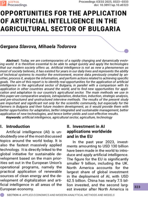 Opportunities for the Application of Artificial Intelligence in the Agricultural Sector of Bulgaria