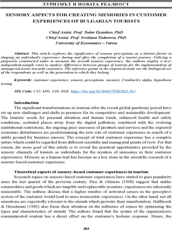 Sensory Aspects for Creating Memories in Customer Experiences of Bulgarian Tourists