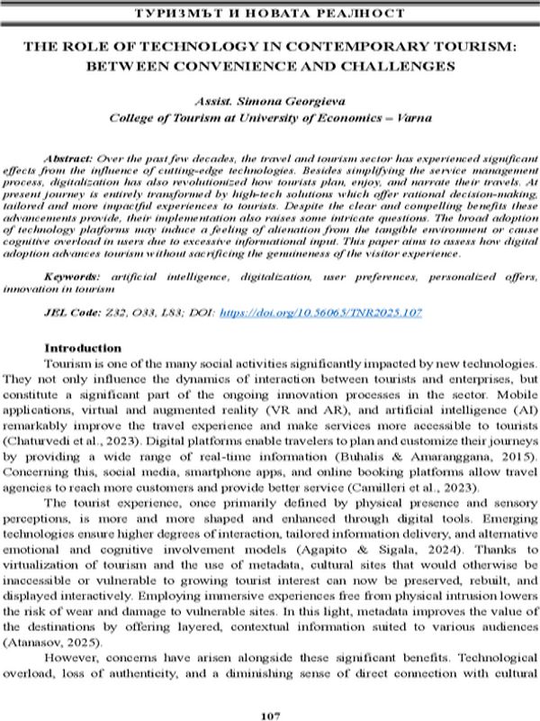 The Role of Technology in Contemporary Tourism: Between Convenience and Challenges