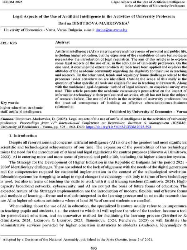 Legal Aspects of the Use of Artificial Intelligence in the Activities of University Professors