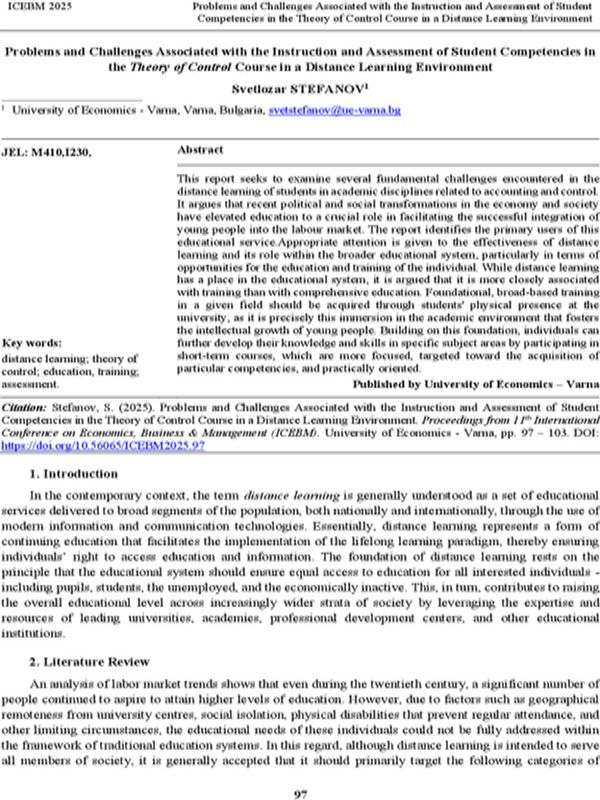 Problems and Challenges Associated with the Instruction and Assessment of Student Competencies in the Theory of Control Course in a Distance Learning Environment