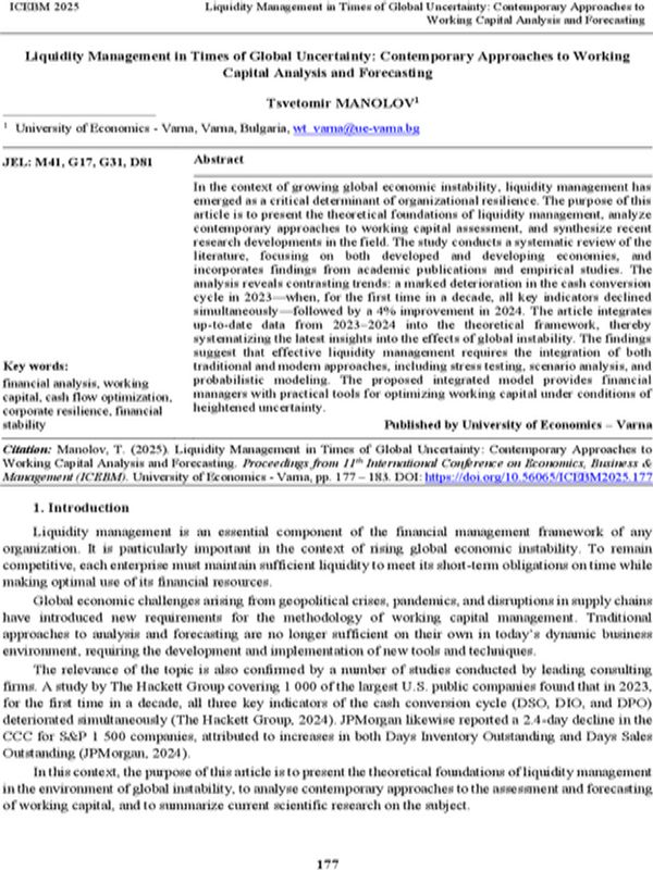 Liquidity Management in Times of Global Uncertainty: Contemporary Approaches to Working Capital Analysis and Forecasting