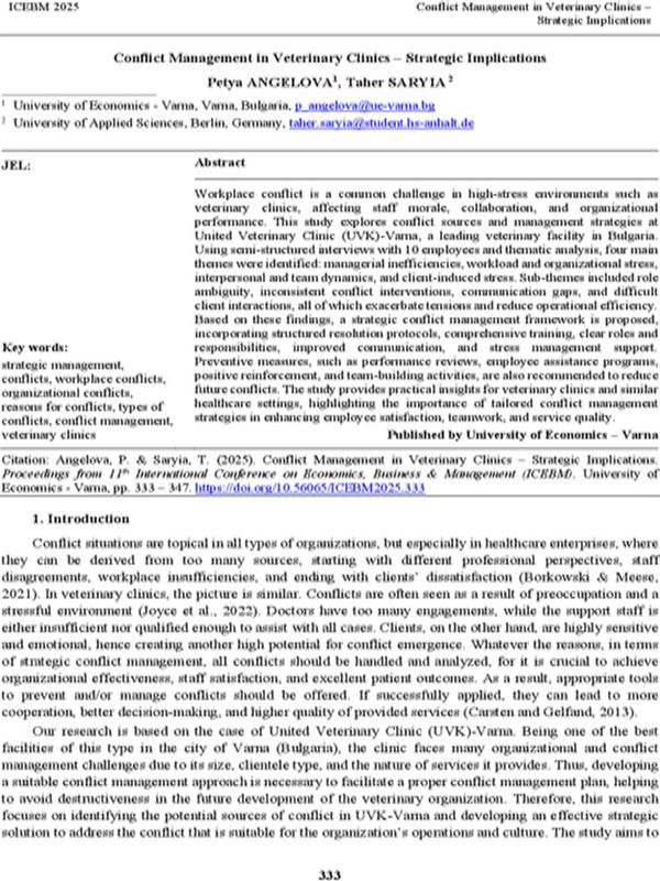 Conflict Management in Veterinary Clinics – Strategic Implications