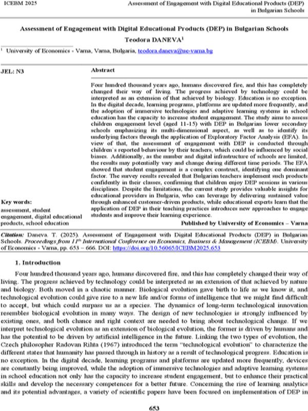 Assessment of Engagement with Digital Educational Products (DEP) in Bulgarian Schools