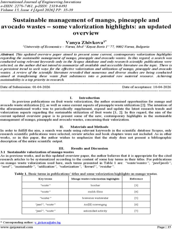 Sustainable Management of Mango, Pineapple and Avocado Wastes - Some Valorization Highlights: an Updated Overview