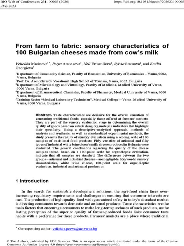 From Farm to Fabric: Sensory Characteristics of 100 Bulgarian Cheeses Made from Cow's Milk