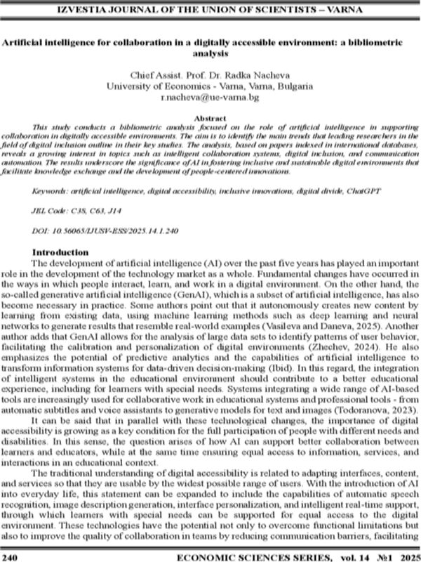 Artificial Intelligence for Collaboration in a Digitally Accessible Environment: A Bibliometric Analysis