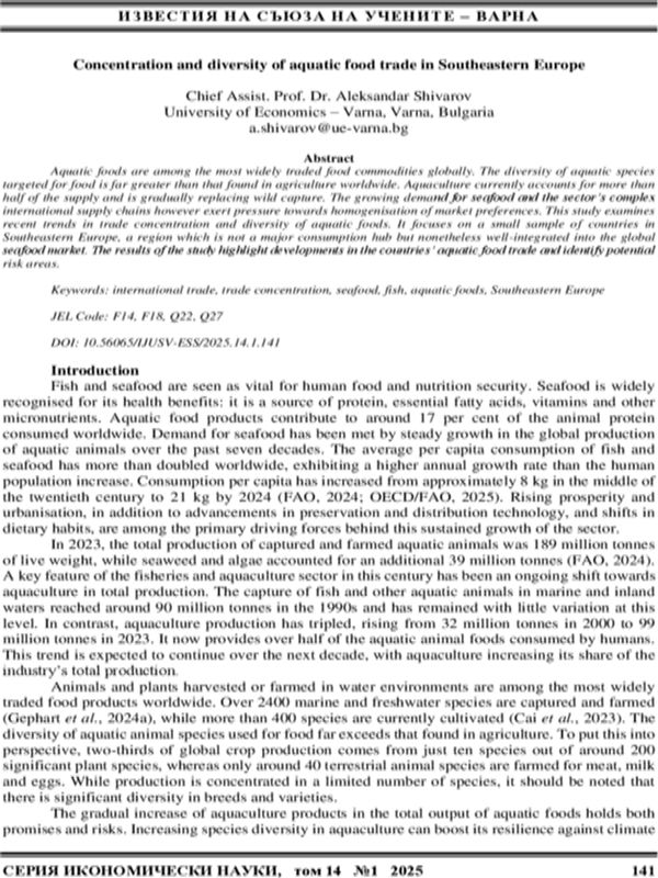 Concentration and Diversity of Aquatic Food Trade in Southeastern Europe